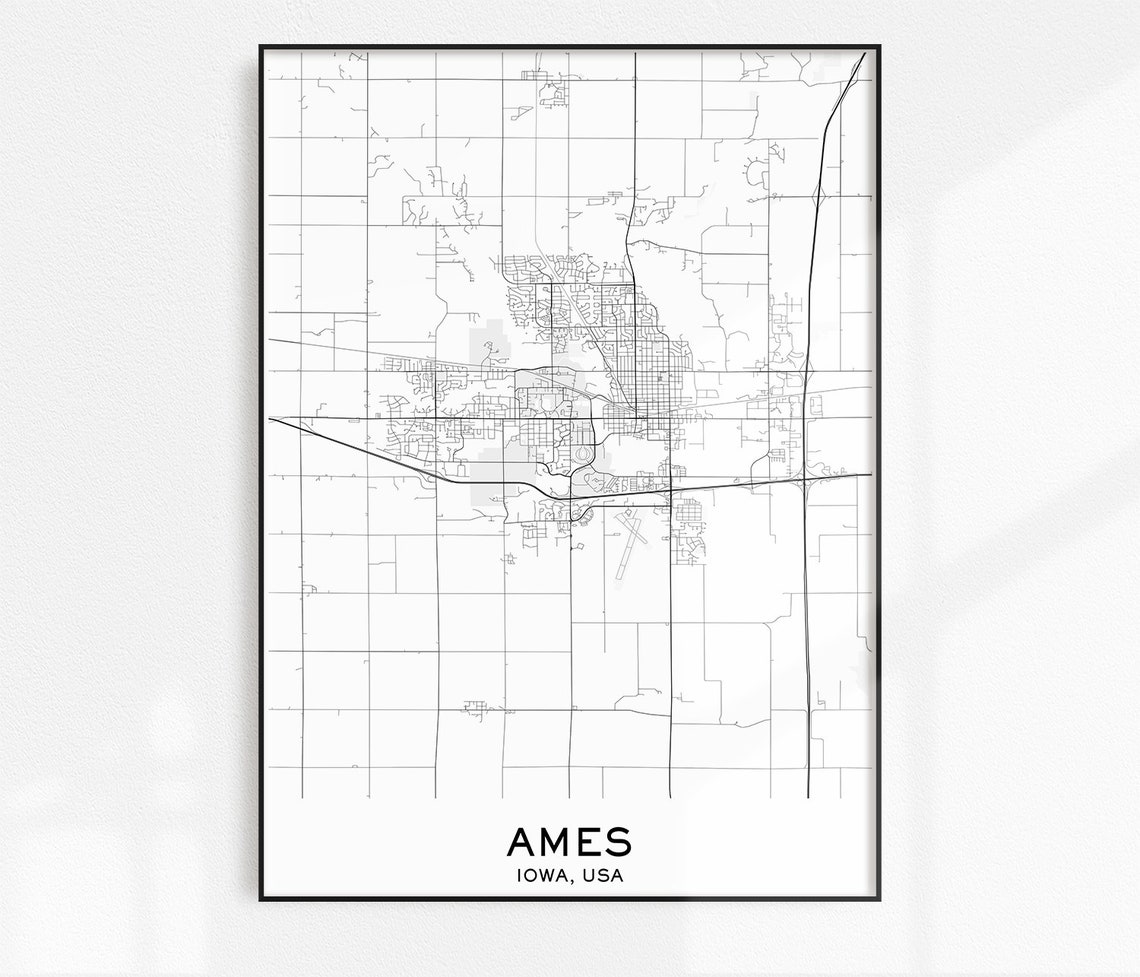 Ames Map Print City Map Prints Ames Map City Maps Iowa Etsy