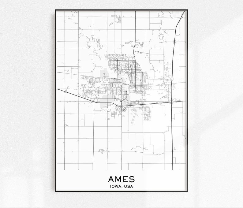 Ames Map Print City Map Prints Ames Map City Maps Iowa Etsy