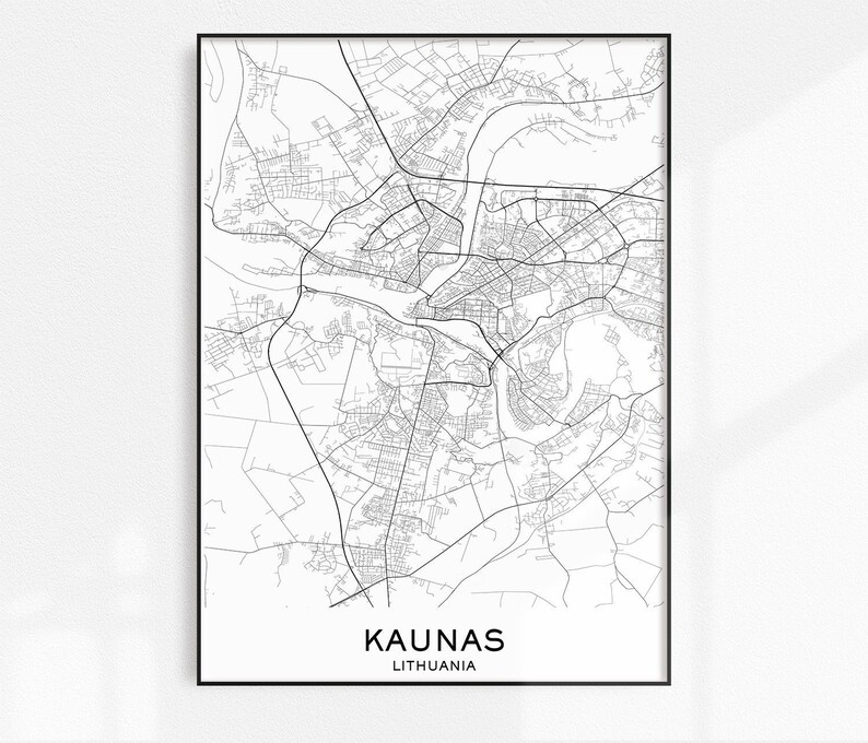 Kaunas Map Print City Map Prints Kaunas Map City Maps Etsy