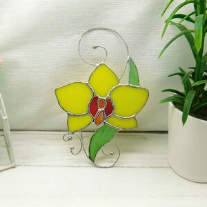 Orchidée en vitrail, Flower Orchid Suncatcher Décor de vitraux moderne, Tentures de fenêtre d’art Fleur d’orchidée