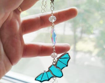Stained Glass Bat Car Charm, Cute Halloween Rearview Mirror Hanging Decoration