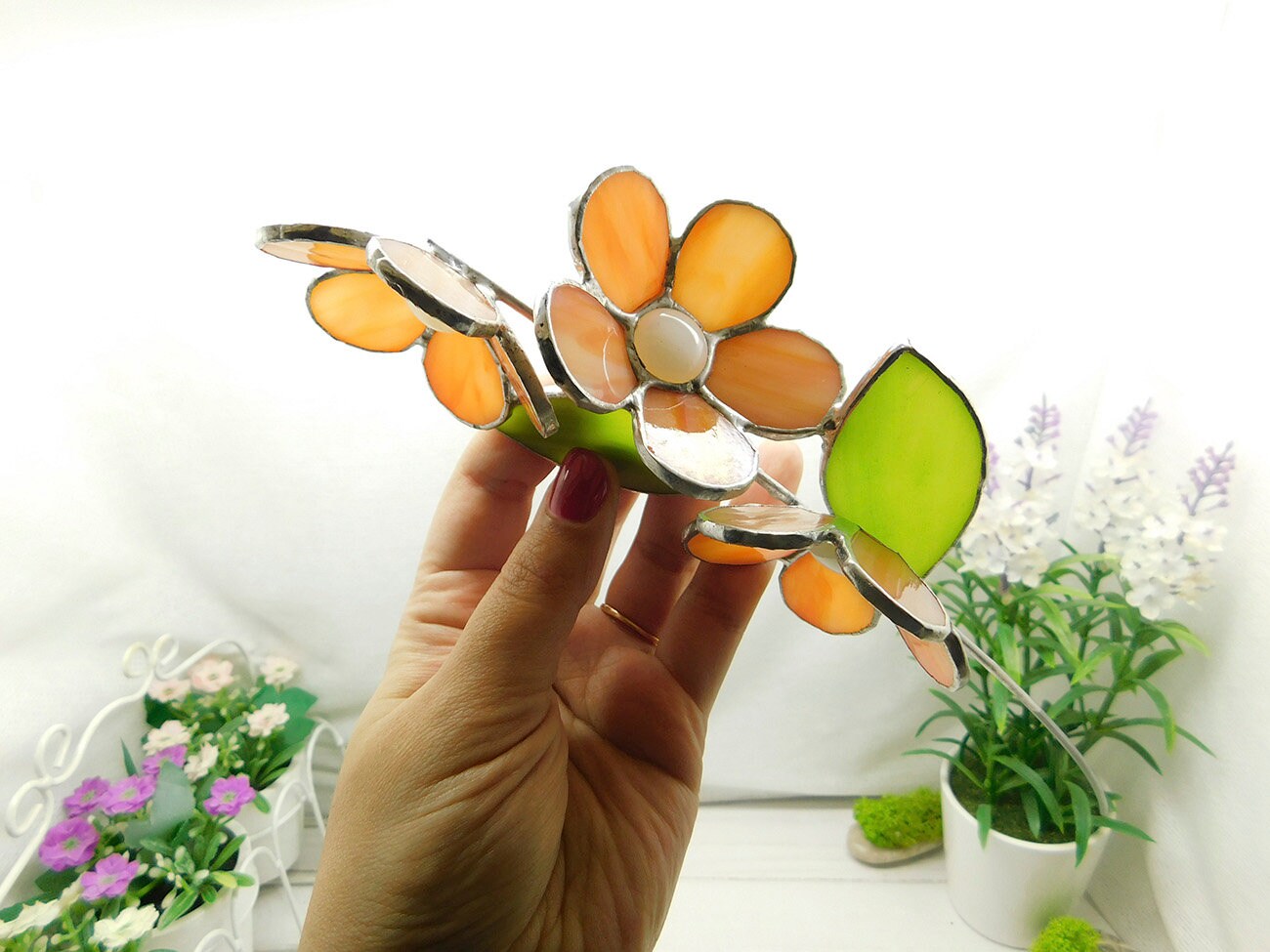 Light Orange Glass Flowers on a Branch Stained Glass Etsy