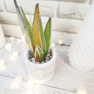 Agave stained glass, handmade fake plant decor suncatcher, Nature Desktop Succulent