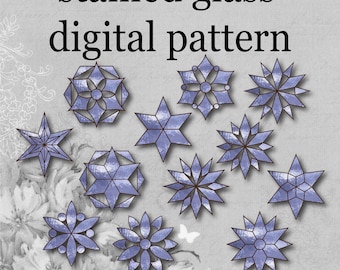 Christmas Snowflake Stained Glass Patterns, Digital Download PDF Templates