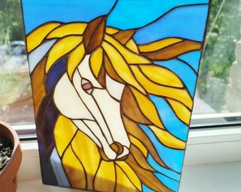 Stained Glass Horse Head Panel, Equine Window Art, Handmade Glass Decor