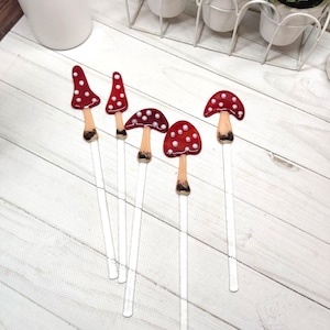 Glass mushrooms, Set of 5 plants, decor in a flowerpot, garden mushrooms, red mushrooms, fly agaric, glass Amanita, hand blown mushroom