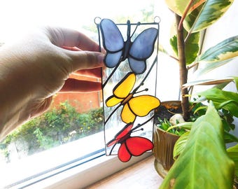 Stained glass butterflies, suncatcher Modern window hanging decor, Christmas gifts
