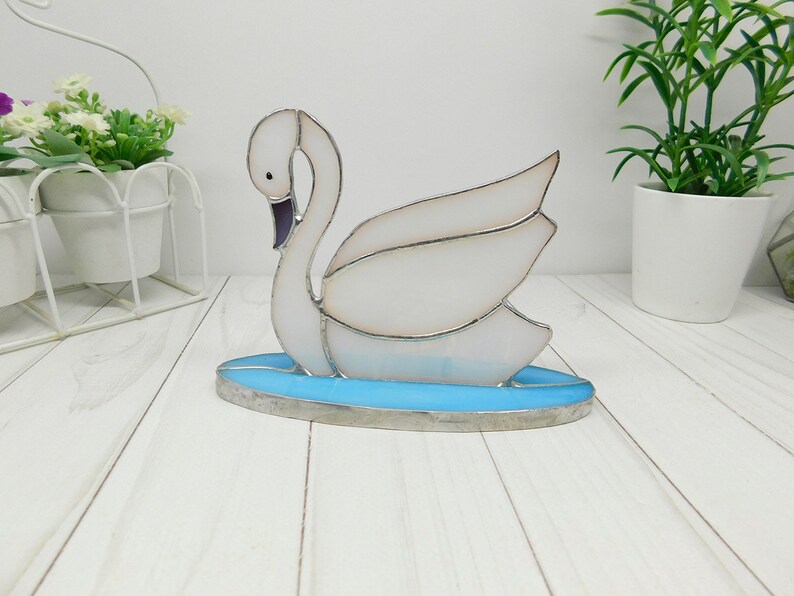 Bird Suncatcher swan art bird window decor stained glass bird Snowy White Swan Sun Catcher stained glass panel Stained glass swan