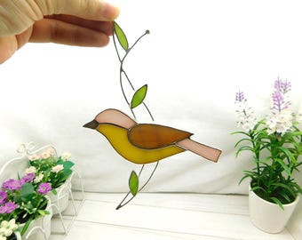 Stained Glass Bird Suncatcher, Handmade Art Window Hanging, Home decor Gift