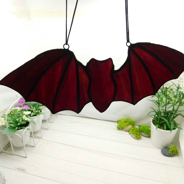 Stained glass bat, Halloween decor Vampire bat, Suncatcher Window Decoration Ornament, Horror decor Stained glass suncatcher