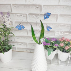 Stained glass violet handmade Stained glass viola, flowers plant stake stained glass window, stained glass flower, flower stake fake flowers