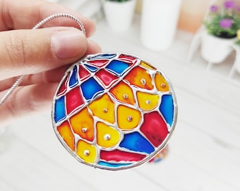Stained Christmas tree ball painted, winter decoration, Christmas decor on the window or wall
