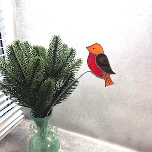 Stained glass bird, Garden decor bird, decor from color glass, suncatcher bird lover gift, decoration in a vase