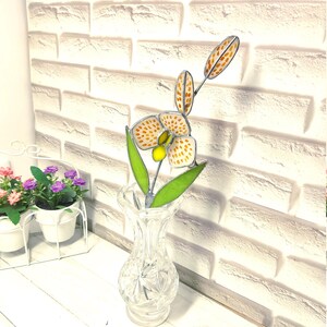 Glasmalerei weiße Orchidee, Glasblume 3D Geschenk für Mutter, Gartendekor