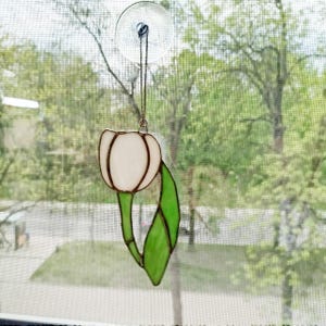 Stained Glass Tulip Suncatcher: Floral Window Hanging, Plant Lover Gift