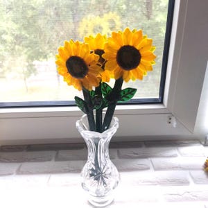 Glass sunflower, flower stems, flower suncatcher, fused glass flower, sunflower ornament, sunflower bouquet, alternative flowers