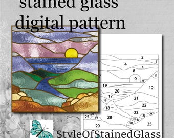 Stained Glass Mountain Pattern, Digital Landscape Window Panel, Instant Download