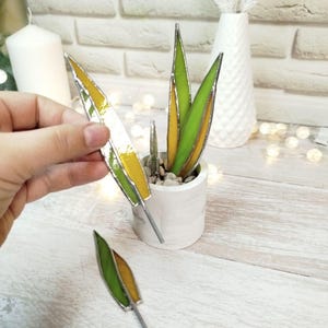 Agave stained glass, handmade fake plant decor suncatcher, Nature Desktop Succulent