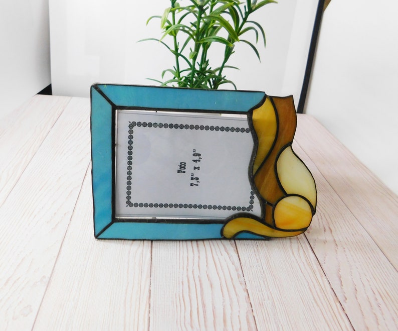 Stained Glass Home Decor Beautiful Gift To Baby Cute Glass Cat Color Photo Frame Cute Stained Glass Photo Frame With Cat
