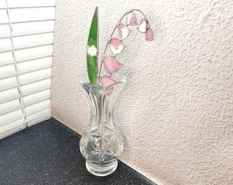 Pink Stained Glass Lily of the Valley Flower Stem for Vase, Garden Gift Decor