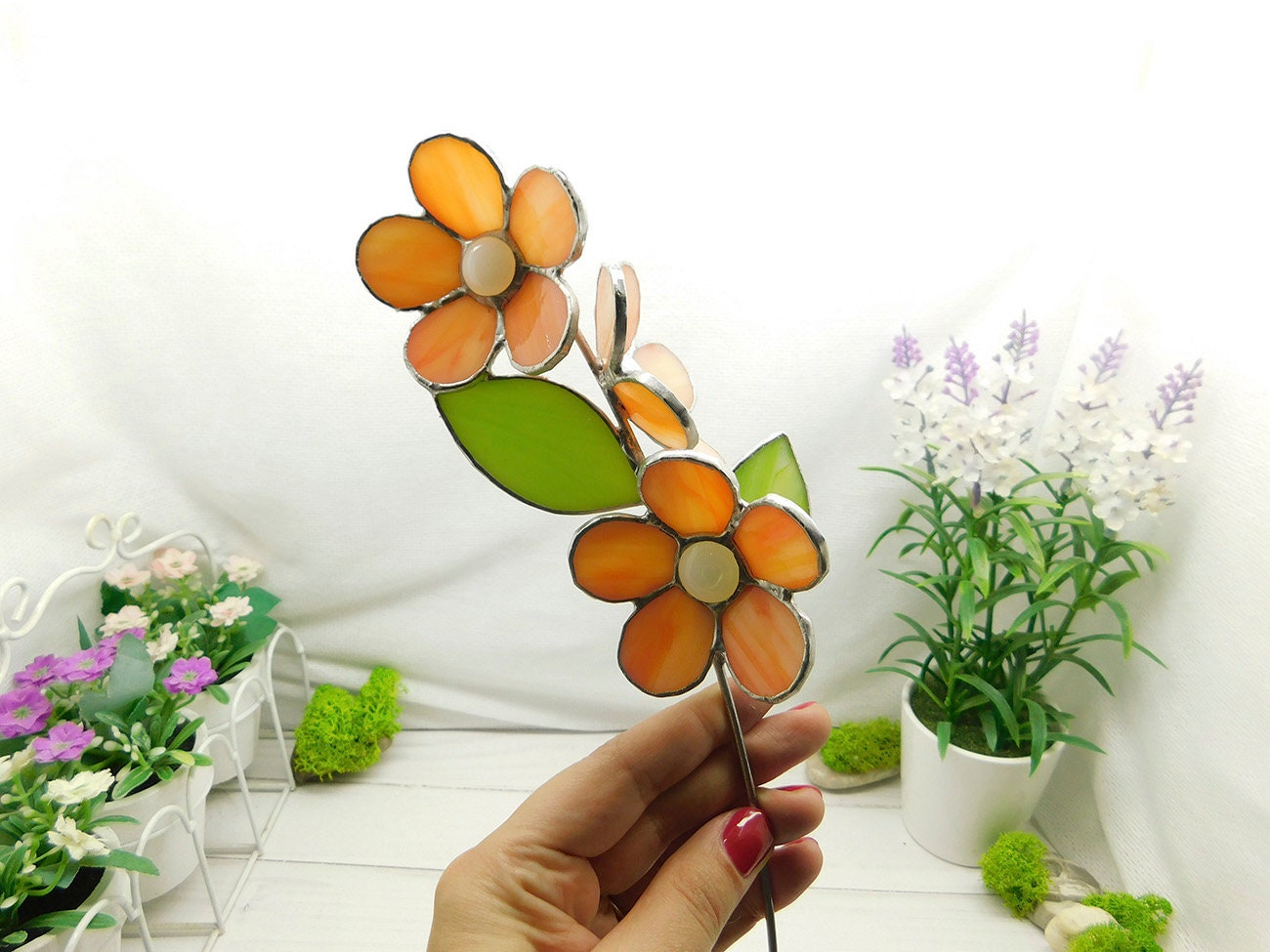 Light Orange Glass Flowers on a Branch Stained Glass Etsy