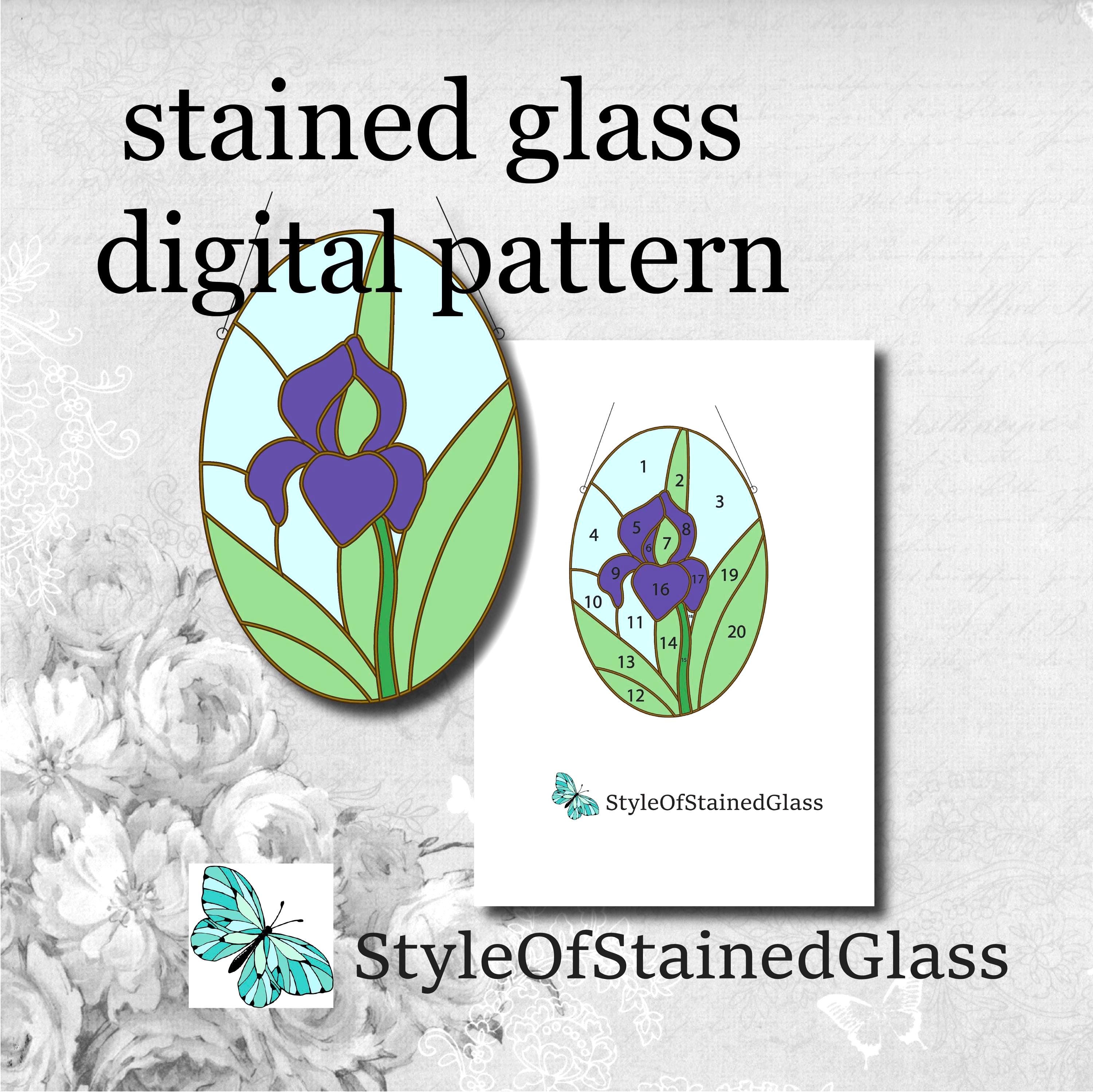Iris Stained Glass Pattern PDF, Easy Flower Suncatcher Template, DIY ...