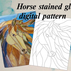Digital pattern horse Stained glass, PDF pattern, DIY stained glass, glass window hanging