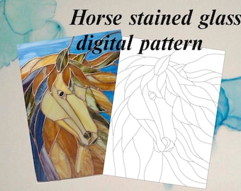 Digital pattern horse Stained glass, PDF pattern DIY window hanging