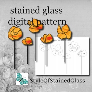 Stained glass pdf California poppies Flower Suncatcher Easy diy stained glass boho glass decor