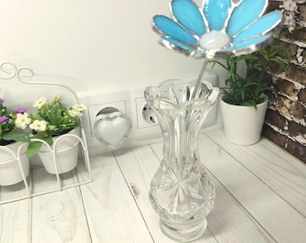 Stained Glass blue chamomile, Handmade flower Home decor