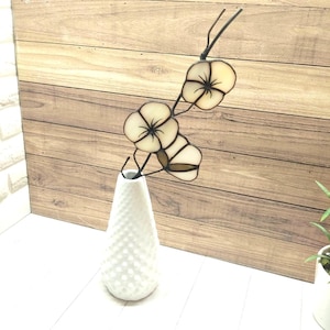 Stained Glass Cotton Stem, Botanical Glass Flower, Farmhouse Vase Decor, Garden Accent