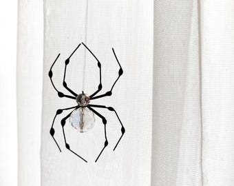 Iridescent Crystal Spider Ornament, Halloween Window Decor, Handmade Wire Art