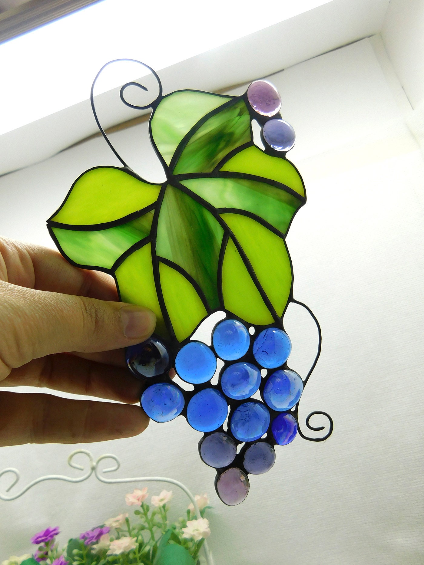 Stained glass grapes Glass grape leaf with berries unusual Etsy