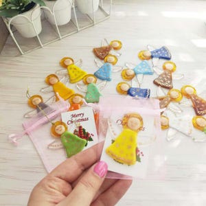 Fused Glass Worry Angels, Cute Pocket Charm, fused glass art, cracker gifts, wedding favours, Christmas decoration, hangings suncatcher