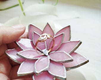 Wedding Ring Holder, Stained Glass Succulent Soft Colors, Unique Decor