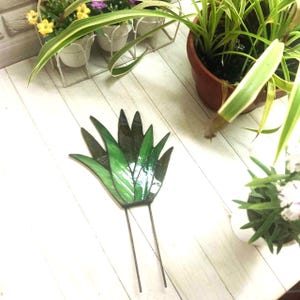 Handmade Stained glass agave, fake desk plant pot decoration, Suncatcher Table Decor succulent
