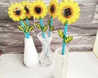 Fused Glass Sunflower Stem, Suncatcher Handcrafted Flower Figurine, Gift for Flower Lovers