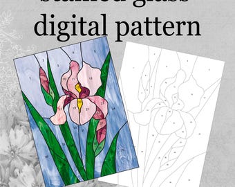 Iris stained glass digital pdf pattern, easy panel suncatcher (Instant Download)