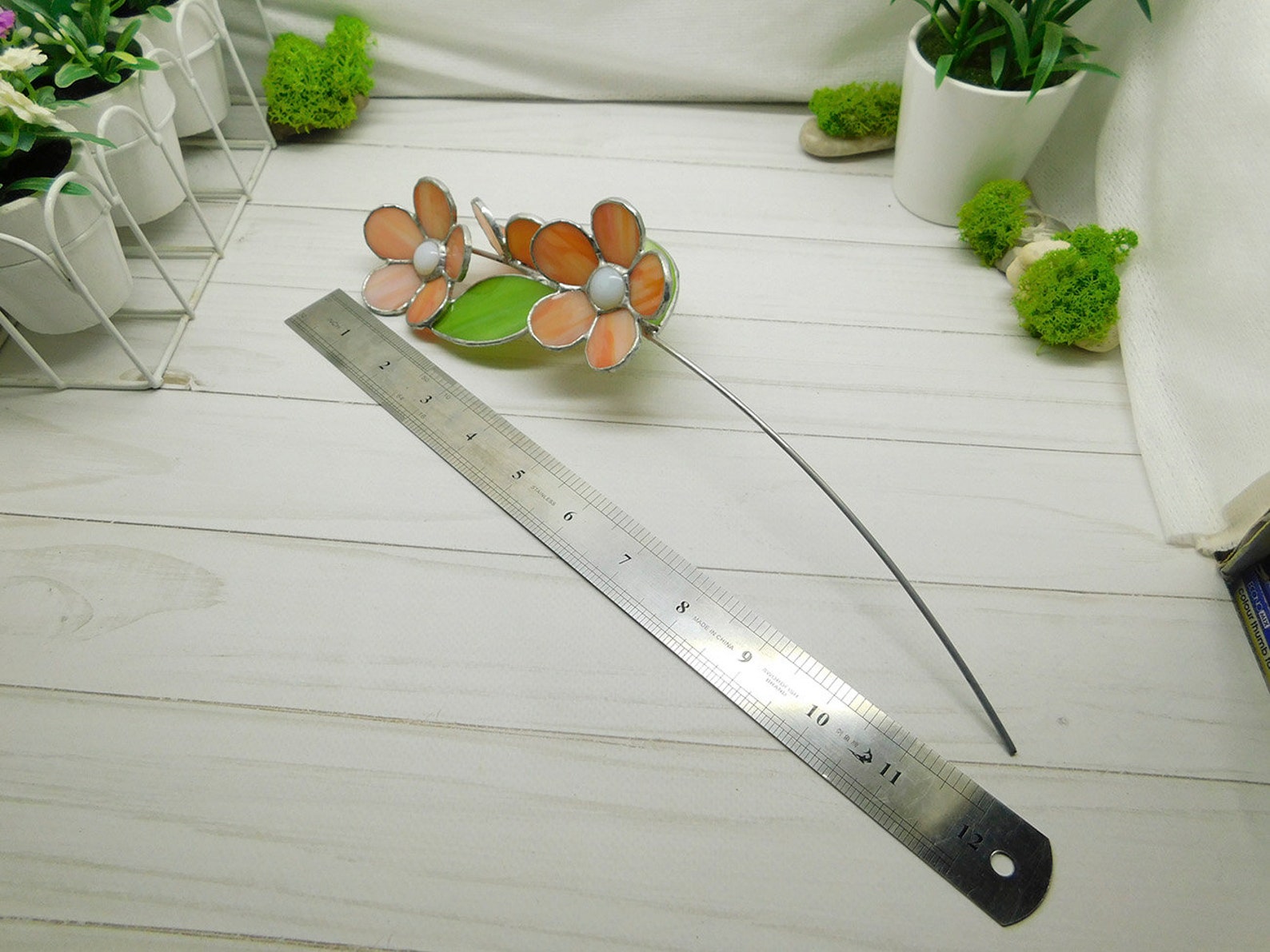 Light Orange Glass Flowers on a Branch Stained Glass Etsy