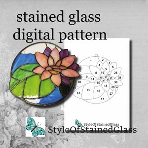 Lotus Flower Pattern for Stained Glass, DIY Stained Glass, PDF Pattern, stain glass flower, lotus pattern, easy stain glass suncatcher