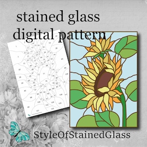 Stained Glass Panel Sunflower in PDF, DIY stained glass, sunflower glass  pattern, flower stained glass, suncatcher pdf, large stained glass