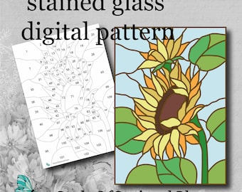 Stained Glass Pattern Sunflower PDF, DIY stain glass suncatcher large panel