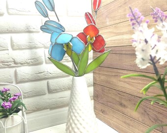 Buntglas Orchidee Blumenstecker, Pflanzen Dekor, Garten Suncatcher Geschenk