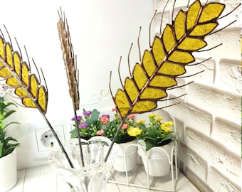 Stained glass wheat decor, gift for beer lover, suncatcher garden decor