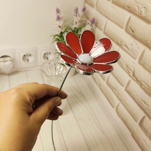 Glass red flower, Flowerpot Decor With Flowers, Handmade Glass Flower, Stained Glass Decor, Gift To Friends, Home decor
