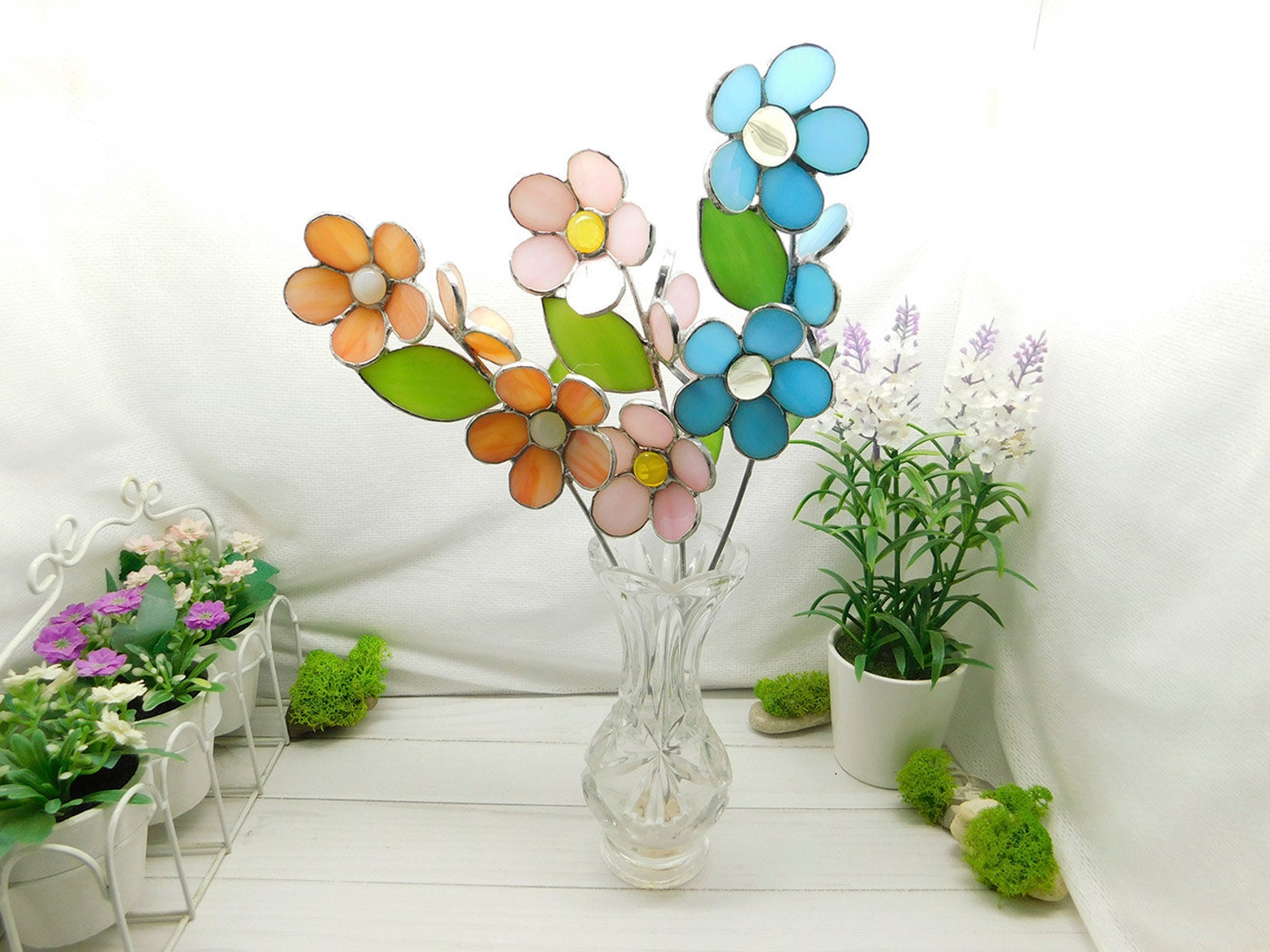 Light Orange Glass Flowers on a Branch Stained Glass Etsy