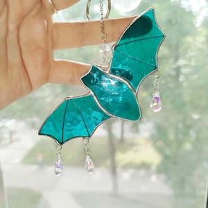 Stained glass bat window hanging, Halloween Decoration Bat Colourful Gothic Decor