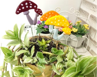 Glass colored mushrooms, garden decor red fly agaric, glass hand blown Amanita