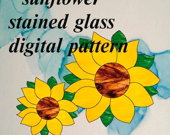 Stained glass sunflower pattern, suncatcher Digital PDF Download, DIY Template Decor