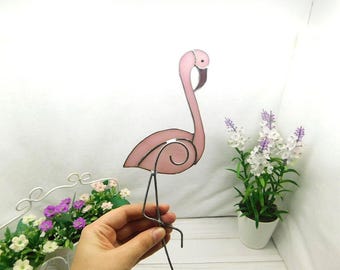 Stained glass flamingo, tropical bird garden decor, Pink Suncatcher Bird Lovers Gift